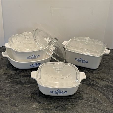 Vtg Blue Cornflower Lidded Casserole Dishes