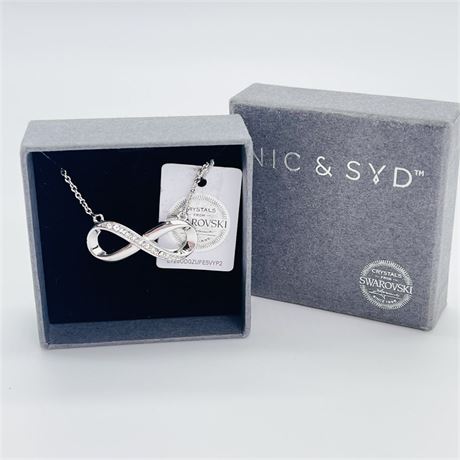 New Nic & Syd Swarovski Crystal Silver Tone Infinity Necklace