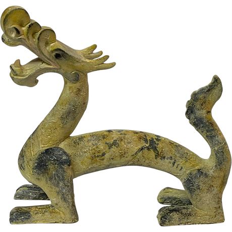 Vtg Chinese Roaring Dragon Clay Sculpture