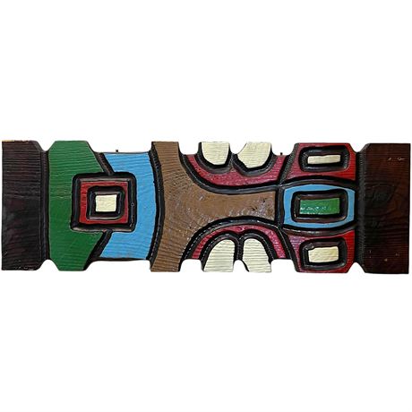 Hand Painted Carved Wood - Portion of a Totem Pole - Wall Hanging Art Piece