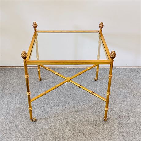Hollywood Regency Gold Frame Glass Top End Table (2 of 2)