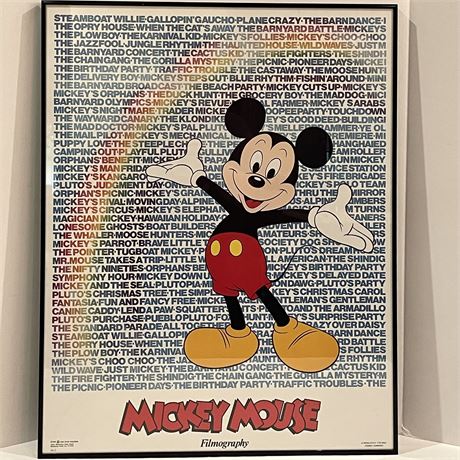 1986 Mickey Mouse Filmography Print Framed behind Glass