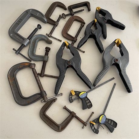 Assorted Spring Clamps, Bar Clamps and Vtg C-Clamps