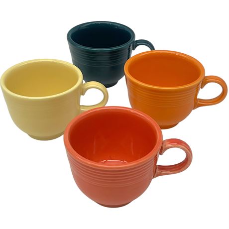 (4) Fiesta Ware Teacups in Tangerine, Sunflower, Juniper, & Persimmon