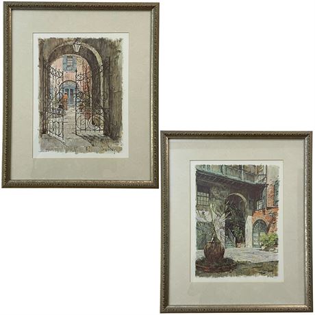 Don Davey Vtg Framed "Brulatour Courtyard" and "The Wishing Gates" Prints
