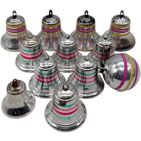 Vtg Plastic / Non-Breakable Bell-Shaped (w/ One Ball) Coordinated Ornaments