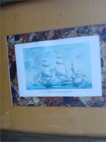 Framed Ship under glass
