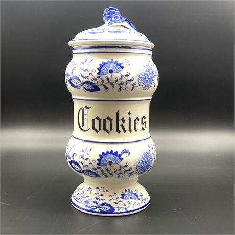 Vintage Ceramic Blue Onion Cookie Jar with Lid