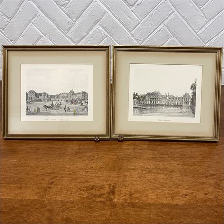 Vtg "Vue Du Chateau" & "Chateau De Versailles" Framed Prints