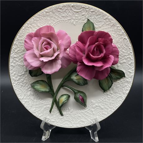 The Silver Lavender Roses of Capidomonte Franklin Mint 3D Plate