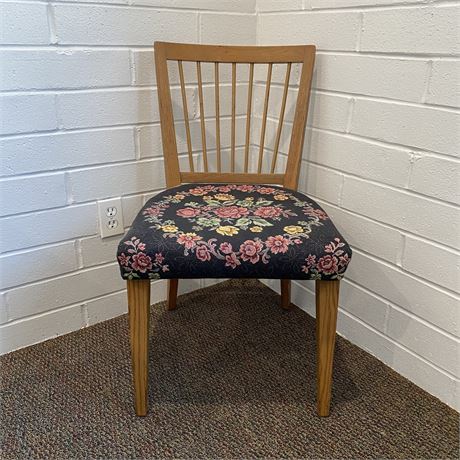 Vintage Floral Upholstered Spindle Back Accent Chair
