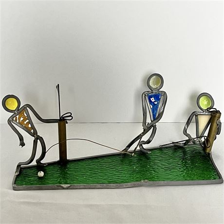 Stained Glass Golfing Scene Suncatcher Sculpture