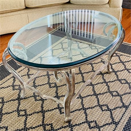 Contemporary Glass and Iron Coffee Table