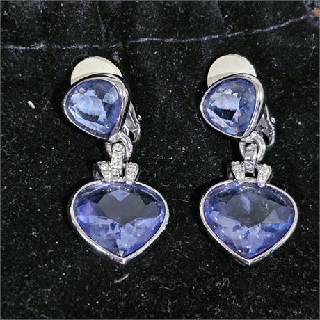 Swarovski Tanzanite Crystal Rhodium Plated Dropper Earrings