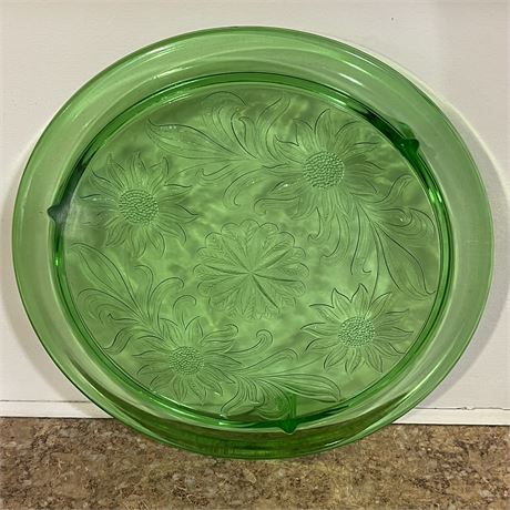 Vtg Jeannette Depression Glass 3 Footed "Sunflower Green" Cake Plate