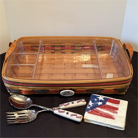 Longaberger 2000 Star-Spangled Hostess Serving Tray w/ Liners and More