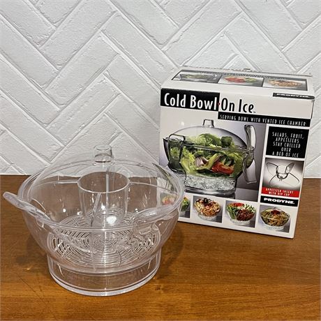 NIB Acrylic Serving Cold Bowl on Ice w/ Vented Ice Chamber