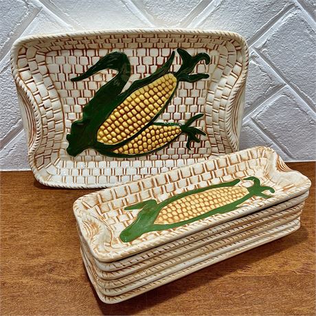 Corn on the Cob Serving Dish with Set of 6 Single Dishes