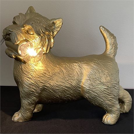 Gold Painted Terrier Dog Table Lamp Sculpture