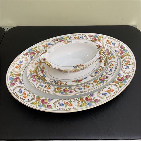 Noritake Dresdena Large and Small Platter with Gravy Boat and Drip Tray