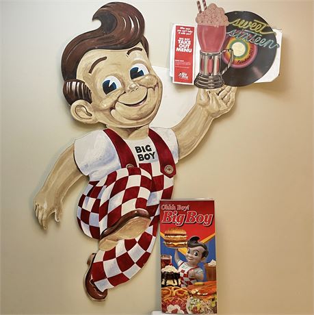 Vtg Hand-Painted Big Boy Cardboard Advertising Sign & Big Boy Menu