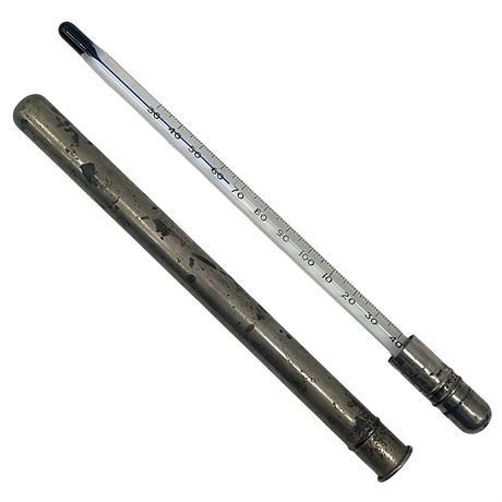 Vtg Ilford G.P. Armored Liquid-in-Glass Pocket Thermometer with Metal Case
