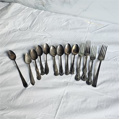 Antique silver-plated flatware.