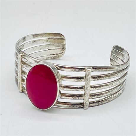 Red Turquoise Cabochon Sterling Silver Cuff Bracelet
