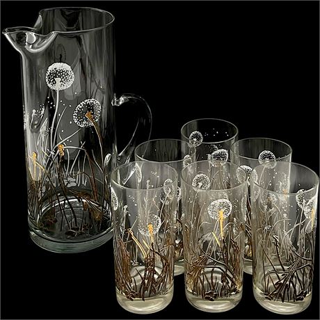 MCM Gregory Duncan Dandelion Pitcher & 6 Drinking Glasses