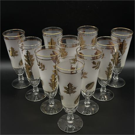 (10) Vtg Libbey Gold Leaf Sling Cocktail Glasses