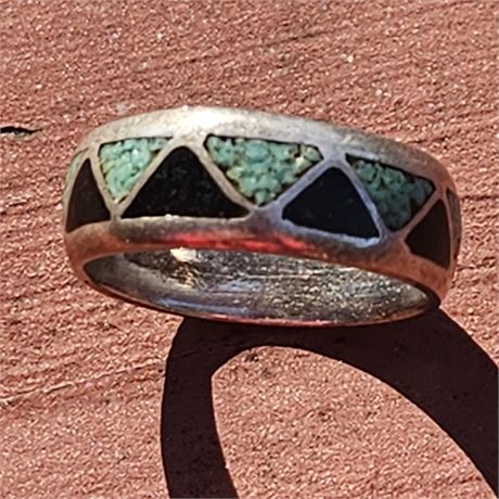 Inlaid Turquoise South Western Band Ring