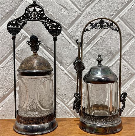Antique Silver Plated Pickle Castors w/ Tongs