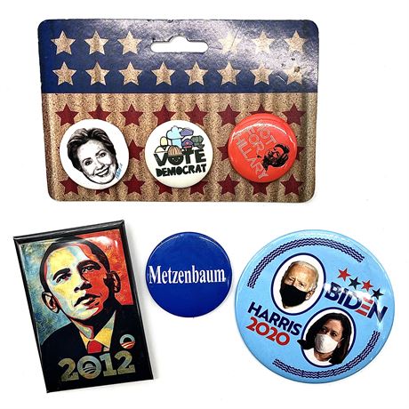 Political Campaign Pins - Democratic-Obama, Biden, Harris, Clinton & Metzenbaum