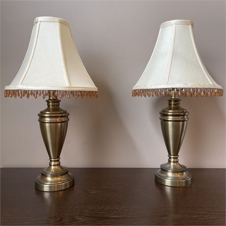 Pair of Metal Table Lamps with Tassel Rimmed Shades