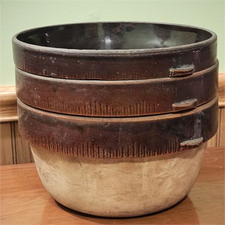 Cook Rite Brown Glaze Stoneware~3 Nesting Mixing Bowls