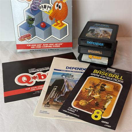 (3) Atari 2600 Game Cartridges w/ all Instruction Manuals and One Box