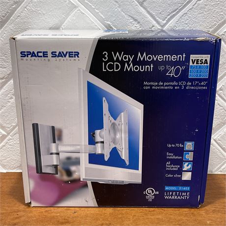 Space Saver Mounting System - 3-Way Movement LCD Mount up to 40" w/ Orig Box