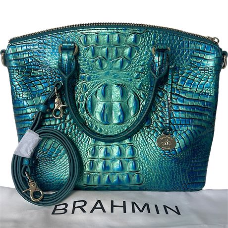 New Brahmin Peacock Melbourn Crocodile-Embossed Genuine Leather Satchel