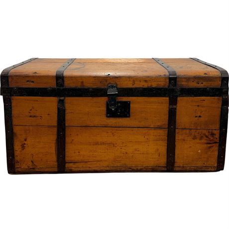 Antique Wooden Trunk with Iron Hardware