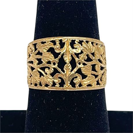 14K Italian Gold Bel Oro Size 6.5 Filigree Ring Band