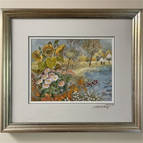 1990 Signed Robert Laessig Original Watercolor w/ COA "Autumn Morning Sunflower"