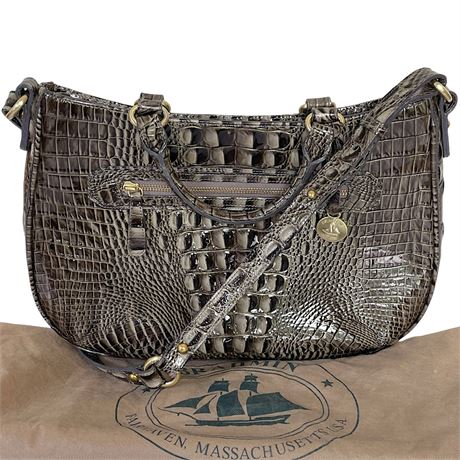 Brahmin Melbourne Alligator-Embossed Genuine Leather Satchel w/ Crossbody Strap