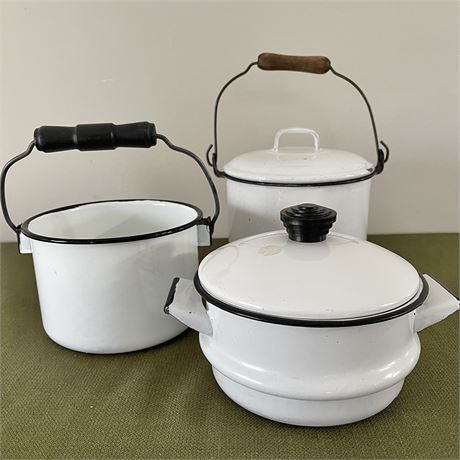 Vtg Enamelware Black Trim Kitchen Pieces