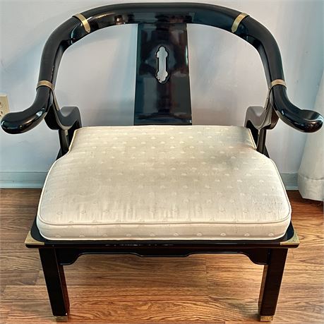 Vtg James Mont Chinoiserie Horseshoe Black Lacquer & Brass Ming Chair