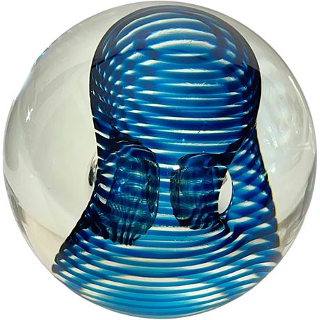 Harv Harris Signed Blue Illusions Art Glass Paperweight