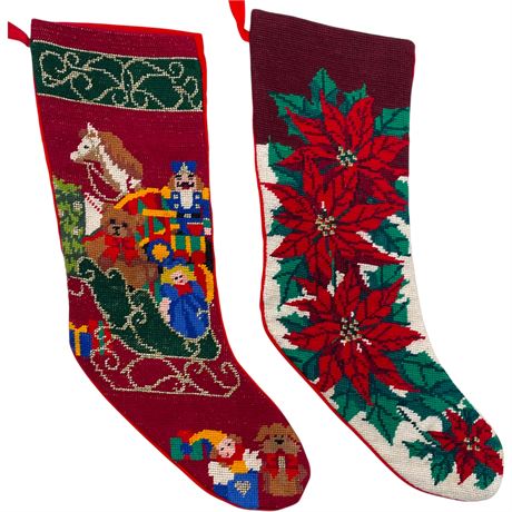 Vtg Needlepoint Christmas Stockings