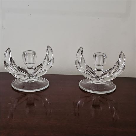 Indiana Glass "Willow" Clear Candlestick Holders