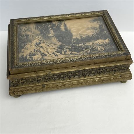 Vintage Victorian Mirrored Wood Jewelry Box