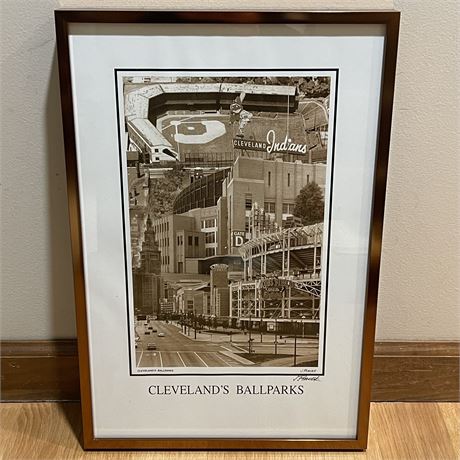 J. Ptacek Hand-Signed Cleveland Ballparks Framed Print