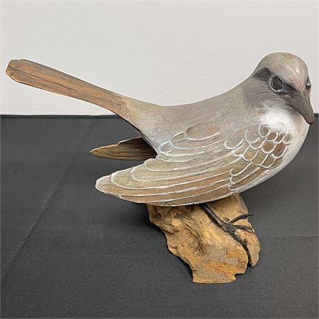 Signed - Vintage Hand Carved and Painted Bird on Wood